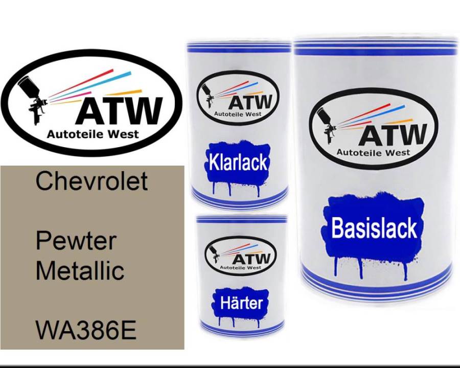 Chevrolet, Pewter Metallic, WA386E: 500ml Lackdose + 500ml Klarlack + 250ml Härter - Set, von ATW Autoteile West.